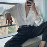 Spring New Deep V-neck Shirt Men Thin Solid Color Korean Style Mens Shirts High-end Design Double-breasted Long Sleeve Shirt