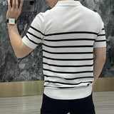 Summer Men's Clothing Light Luxury Button-down Knit Polo Shirt Popular Lapel Striped Short Sleeve Leisure Fashion Knitwear