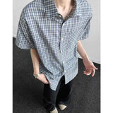 Summer Short Sleeved Shirt Men Casual Shirt Man Streetwear Korean Loose Checkered Shirt Mens Fashion Shirts Large Size 5XL