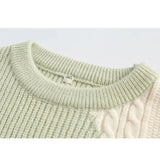 American high street men and women trendy contrasting color round neck sweater autumn and winter couple loose knit top harajuku