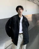 New High Street Men's Zip-up Denim Jackets Casual Washed Streetwear Stand Collar Texture Korean Harajuku Retro Long Sleeve Coats