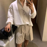 Oversized Korean-style Shirt Hanging Sense Shirt. Youth Long-sleeved Shirt Casual Travel Daily Street Fashion Men Loose-fitting