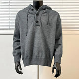 Mens Knitted Hooded Sweaters Solid Color cardigan Casual Pullover Autumn Comfortable Buttons V-neck Loose Lazy Sweater 4 Colors