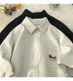 Gmiixder Bubble Yarn Embroidered Shirt Short-sleeved Summer Thin Breathable Quick-drying Beach Shirt Couple Half-sleeved Jacket