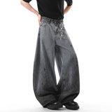 High Street Men's Jean's Splash-ink Dirty-dying Casual Contrast Color Bottom Male Loose Curved-knife Denim Pants