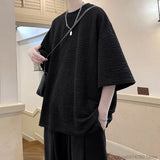 Summer Striped Texture T Shirt Men Korean Style Short Sleeve Loose  Fashion Casual Easy-care Tshirt Oversized  shirts for men