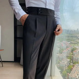 Autumn Casual Trousers Men Straight- Leg Narrow-FitHigh-Waisted Slims British StyleSuit  Pants  Business Attire