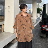 Summer Floral Printing Short Sleeve Shirts Men Fashion Casual Loose Shirt Korean Street Style Ice Silk Cool Blouse Mens Shirt