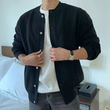 Autumn Winter New Mens Simple Sweater Cardigan American Street Fashion Round Neck Zipper Solid Color Warm Knitted Sweater Jacket