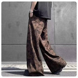 High street hip-hop men and women trendy personalized ink floral straight leg pants for couples loose retro casual pants y2k