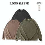 Long Sleeve Retro Tops Tees Men Oversized Vintage T-Shirts Soild Cotton Shirts Casual Classic T Shirt Male Clothes Streetwear