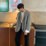 Plaid Blazer Men Oversized Fashion Society Mens Dress Jacket Korean Loose Casual Suit Jacket Mens Office Formal Jackets M-2XL