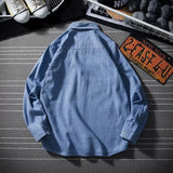 Japanese Style Retro Long Sleeved Denim Shirt for Couples Straight Loose Thin Jacket Men's Versatile Plus Size 4XL Lapel Shirts