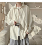 White Long Sleeved Shirt Men Fashion Black Casual Shirt Men Streetwear Korean Loose Pleated Shirt Mens Ice Silk Shirts M-3XL