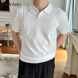 Casual Mens Short Sleeve Slim Polo Shirt Summer Fashion Solid Color Lapel Knit Polos Men Shirts Vintage Knitting Pullovers