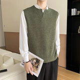 Winter Sweater Vest Men Warm Fashion Slim Fit Sweater Vest Men Korean Casual V-neck Sleeveless Sweater Mens Jumper Clothes