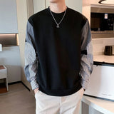 Men's Clothing Casual Stripe Top Black Sweatshirts T Shirt for Man Splicing Harajuku Fashion Xl Sale Streetwear Aesthetic Winter