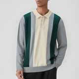 New British Business Men Polo Neck Sweater Light Luxury Commuter Patchwork Knit Long Sleeve Tops Smart Casual Premium Knitwear