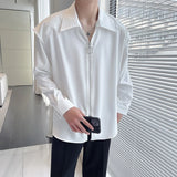 Fake Two Piece Solid Zipper Chic Shirt Turn-down Collar Handsome Long Sleeve Shirts Man Streetwear Casual Men's Clothing