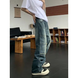 American street men and women spring and autumn straight tube washed workwear jeans for couples loose retro casual pants y2k