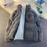 American winter street style men and women trendy personalized stand up collar thick jacket for couples loose casual Harajuku