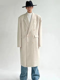 Autumn Winter  Long Beige Oversized Thick Warm Soft Wool & Blends Coat Men Double Breasted Loose Korean Fashion