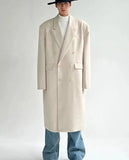 Autumn Winter  Long Beige Oversized Thick Warm Soft Wool & Blends Coat Men Double Breasted Loose Korean Fashion