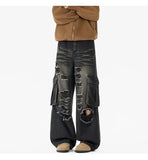 Ripped Camo Jeans Men 2025 New Loose Straight Leg Denim Pants Outdoor Hiking Trousers Casual Comfort Street Style Fashion