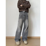 Men's Patchwork style cargo Denim Pants Washed Male Jeans Straight Casual Men wear Loose Wide Leg Trousers Pocket design