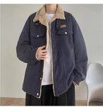 New American Fleece-lined Men Padded Jackets Luxury Harajuku Long Sleeve Streetwear Winter Trendy Chic Turn-down Collar Coats