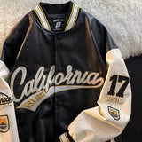 PU Leather Varsity Bomber Jacket Embroidery Pilot Baseball Jacket Men Hip-Hop Streetwear Women New Harajuku Loose Coats