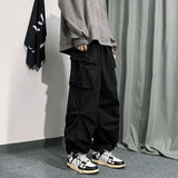 Spring Summer Fashion Cargo Pants Men Solid Color Elastic Waist Wide Leg Casual Men's Pants Oversize Baggy Pants For Women
