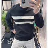 Men's Clothing Trendy Striped Simple Casual All Match Sweatshirt Y2K Autumn Round Neck Long Sleeve Loose Cotton Pullover Hoodie