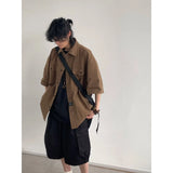 Japanese Summer Men Set Fashion Hooded Short Sleeved Shirt+Quick Drying Pockets Tooling Shorts 2-pcs Set Y2k Harajuku Trend Suit