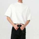 Summer Cotton Short Sleeved T-shirt Men Black White Casual T Shirt Men Streetwear Korean Stand Up Collar T Shirt Mens Top 4XL