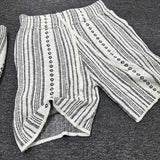 Vintage Knitted Shorts Male Striped Retro Pants Drawstring Half Pants Fabric Heavy Drooping Trendy  Capris Pants