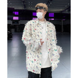 Summer Thin Shirt Three-dimensional Butterfly Decor Long Sleeve Shirt Tassel Casual Fashion Loose Male Sun-proof Clothing