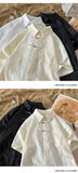 Summer Short-sleeved Shirt Men's New Chinese Men's National Trend Shirt Loose Large Size Metal Button Couple's Top Aesthetic