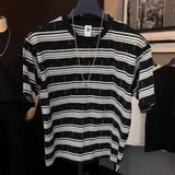 Hip hop men and women summer trend personality striped round neck short sleeved couple loose retro breathable casual T-shirt top