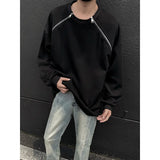 Spring Men Sweatshirts Metal Zipper Solid Color Casual O Neck Fashion Oversize Streetwear Hip Hop Male White/Black