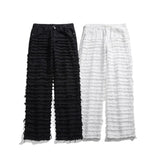 Spring New White Striped Tassel Straight Jeans Men Y2k Street Ripped Hip-hop Loose Casual Denim Trousers