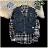 American Outdoor Multi-function Short Vest Jacket Basic Commuting Versatile Vest Cityboy Workwear Waistcoat Aesthetic Urban Chic