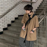Shirts Men Brown Solid Japanese Fashion Cargo All-match High Street Retro Teens Male Clothes Harajuku Students Gentle Handsome