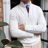 Autumn Winter New Half Zipper Sweater Men Long Sleeved Solid Color Pullover Bottom Knitted Shirt Business Casual Versatile Coat