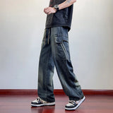 Summer Wide Leg Washing Jean Flap Pockets Lightweight Cargo Pants Men Street Trousers Loose Casual Thin Summer Pant Big Size 8xl