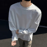 Simple Men's T-shirt Solid Color Long Sleeve Round Collar Niche Design Male Pullover Top Autumn Winter Tees