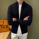 Autumn Retro Men's Zipper Cardigan Jacket Trending Jacquard Solid Color Long Sleeve Sweater Coats Premium Quality Knit Outerwear