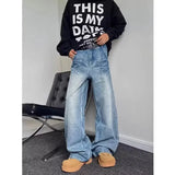 American hip-hop street style men and women trendy personality straight leg washed jeans loose retro micro flared casual pants