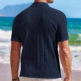 Vacation Seaside Beach Casual Shirts Mens Knitting Short Sleeve Button Lapel Knit Shirt Men Summer Fashion Knitted Texture Shirt