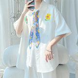 Preppy Style Men's Floral Shirt Summer Print Shirts Short Sleeve Tops Streetwear Loose Casual Hawaiian Shirts Men Clothing